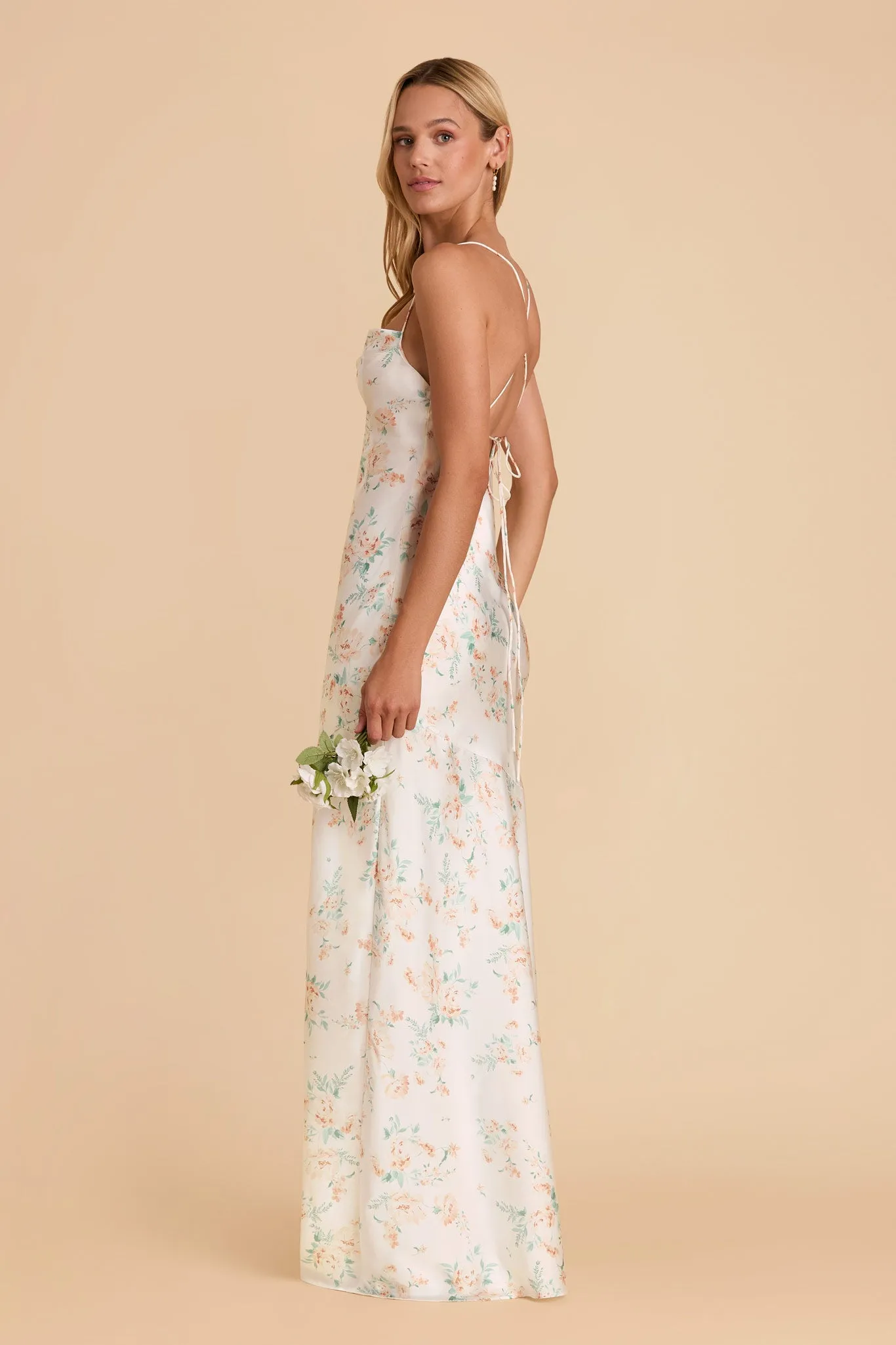 Olivia Matte Satin Dress - Apricot Whimsical Blooms sold by Birdy Grey product image thumbnail 4