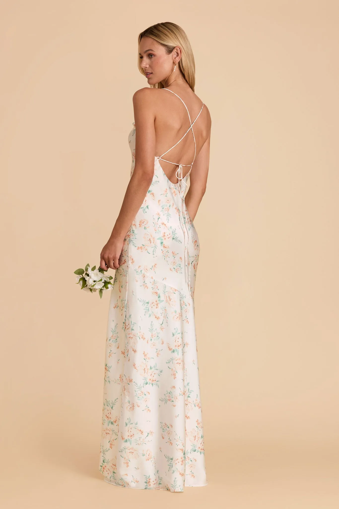 Olivia Matte Satin Dress - Apricot Whimsical Blooms sold by Birdy Grey product image thumbnail 2