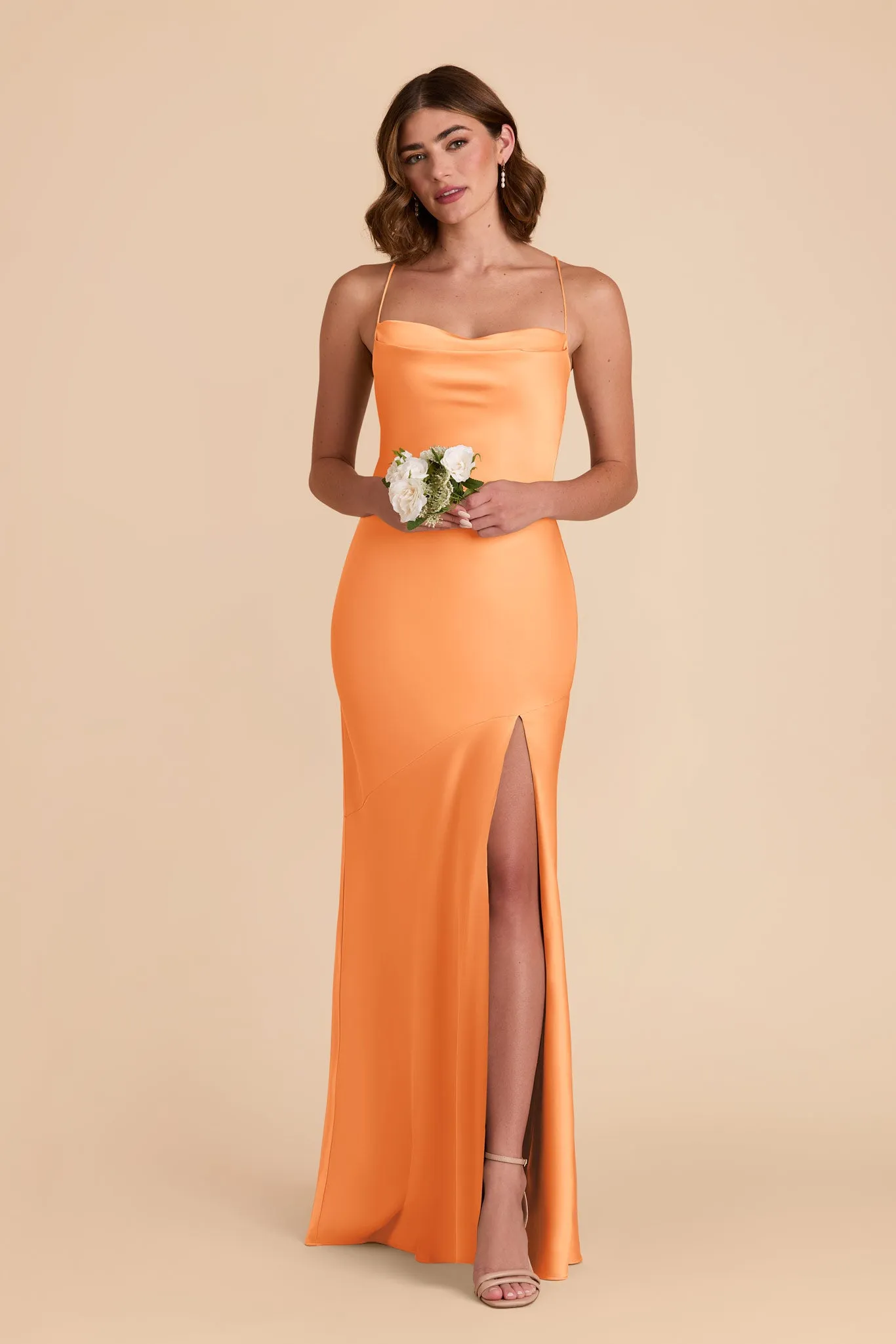 Olivia Matte Satin Dress - Apricot sold by Birdy Grey