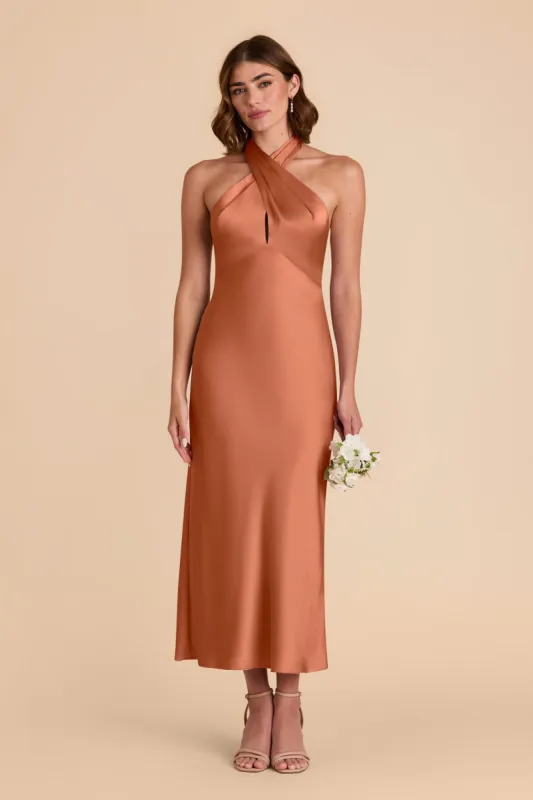 Monique Matte Satin Dress - Terracotta sold by Birdy Grey