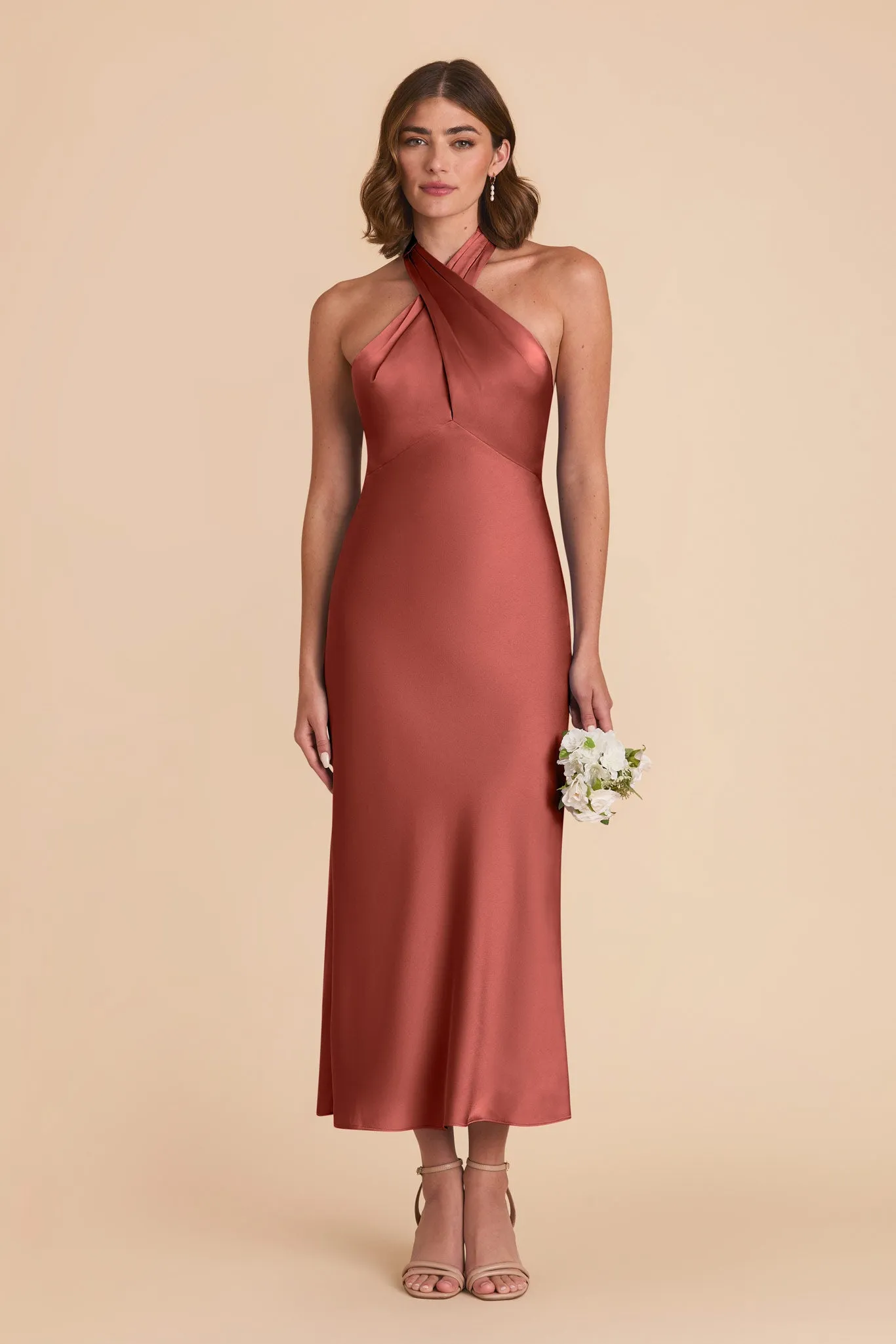 Monique Matte Satin Dress - Spice sold by Birdy Grey