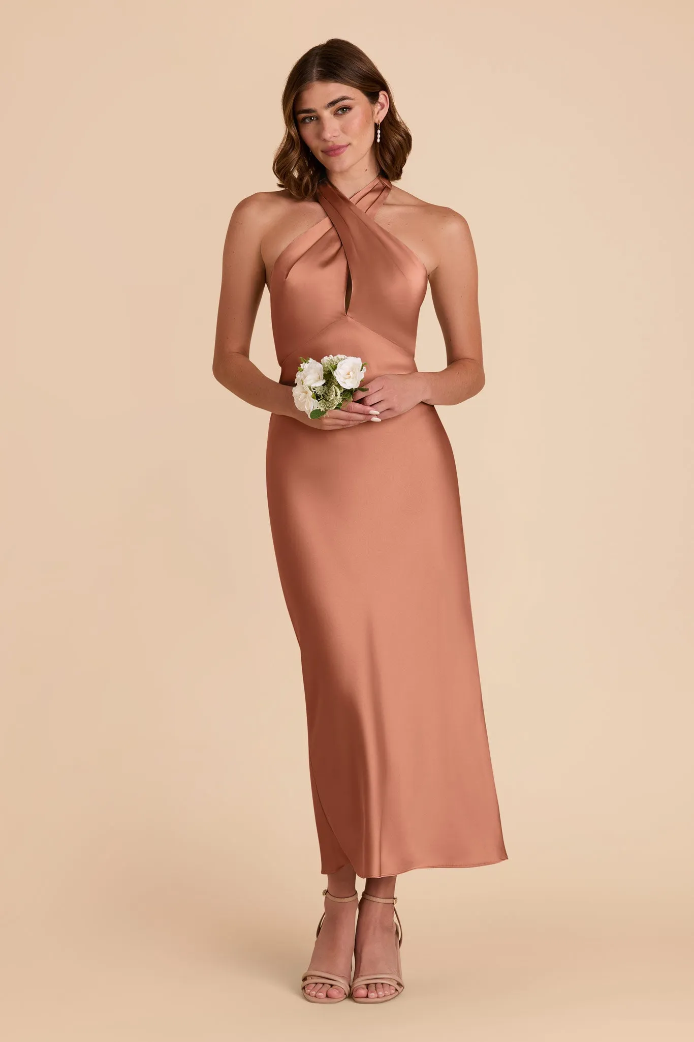 Monique Matte Satin Dress - Desert Rose sold by Birdy Grey