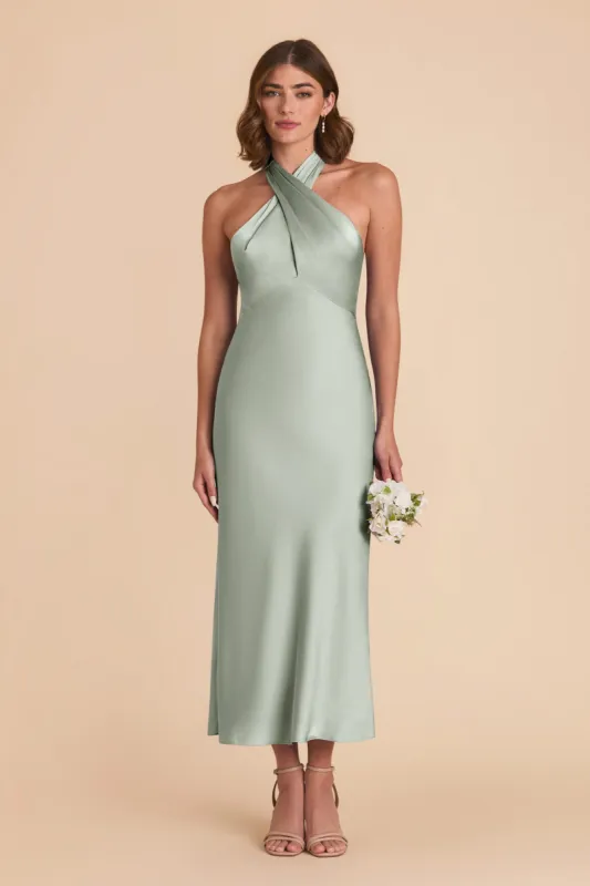Monique Matte Satin Dress - Sage sold by Birdy Grey