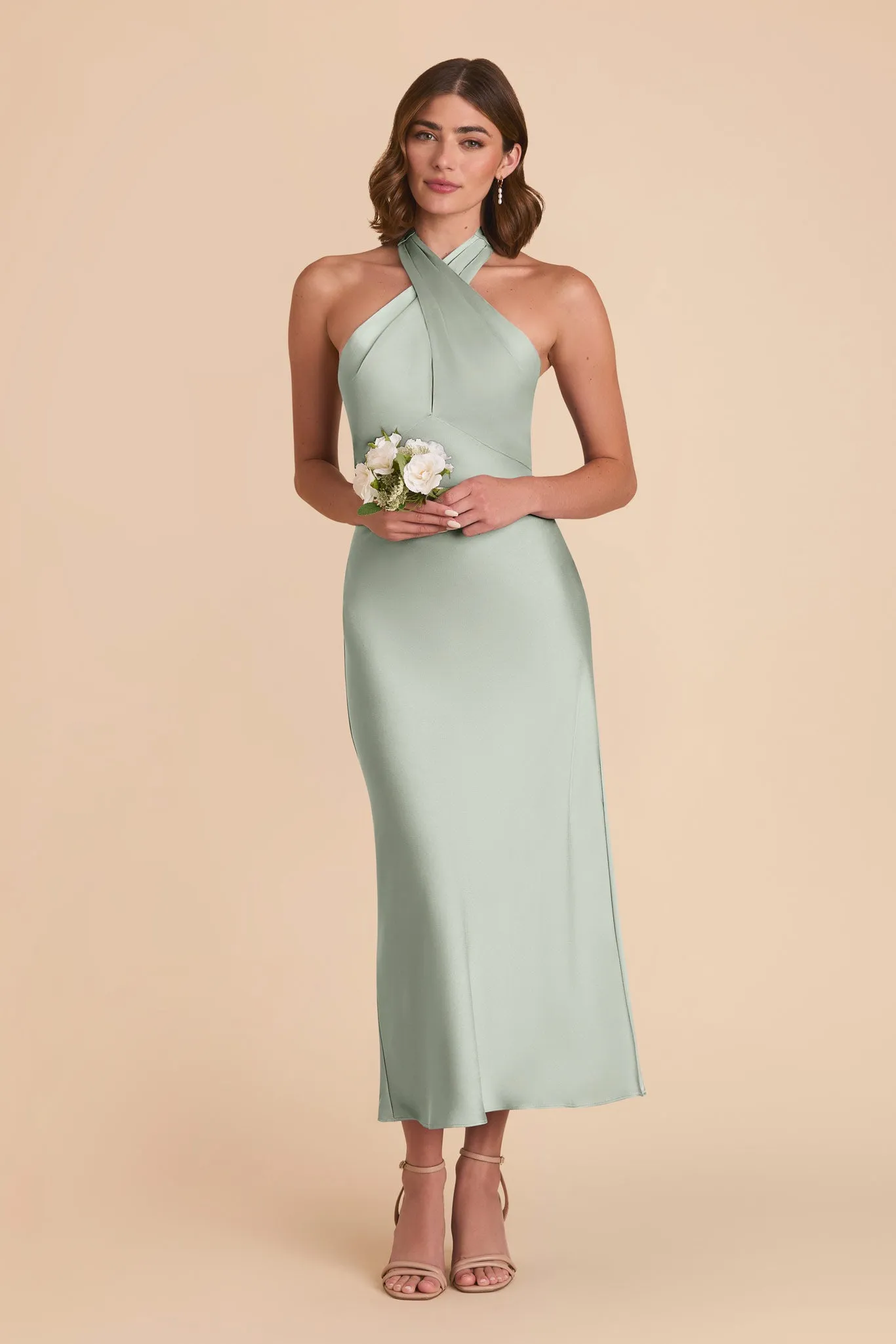 Monique Matte Satin Dress - Sage sold by Birdy Grey product image thumbnail 3