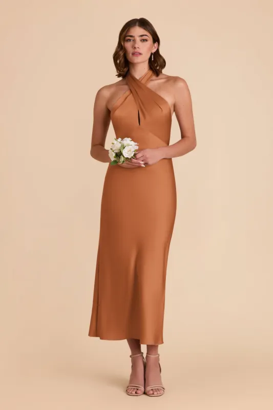 Monique Matte Satin Dress - Rust sold by Birdy Grey