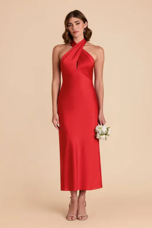 Monique Matte Satin Dress - Ruby Red sold by Birdy Grey