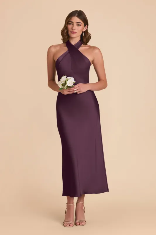 Monique Matte Satin Dress - Plum sold by Birdy Grey