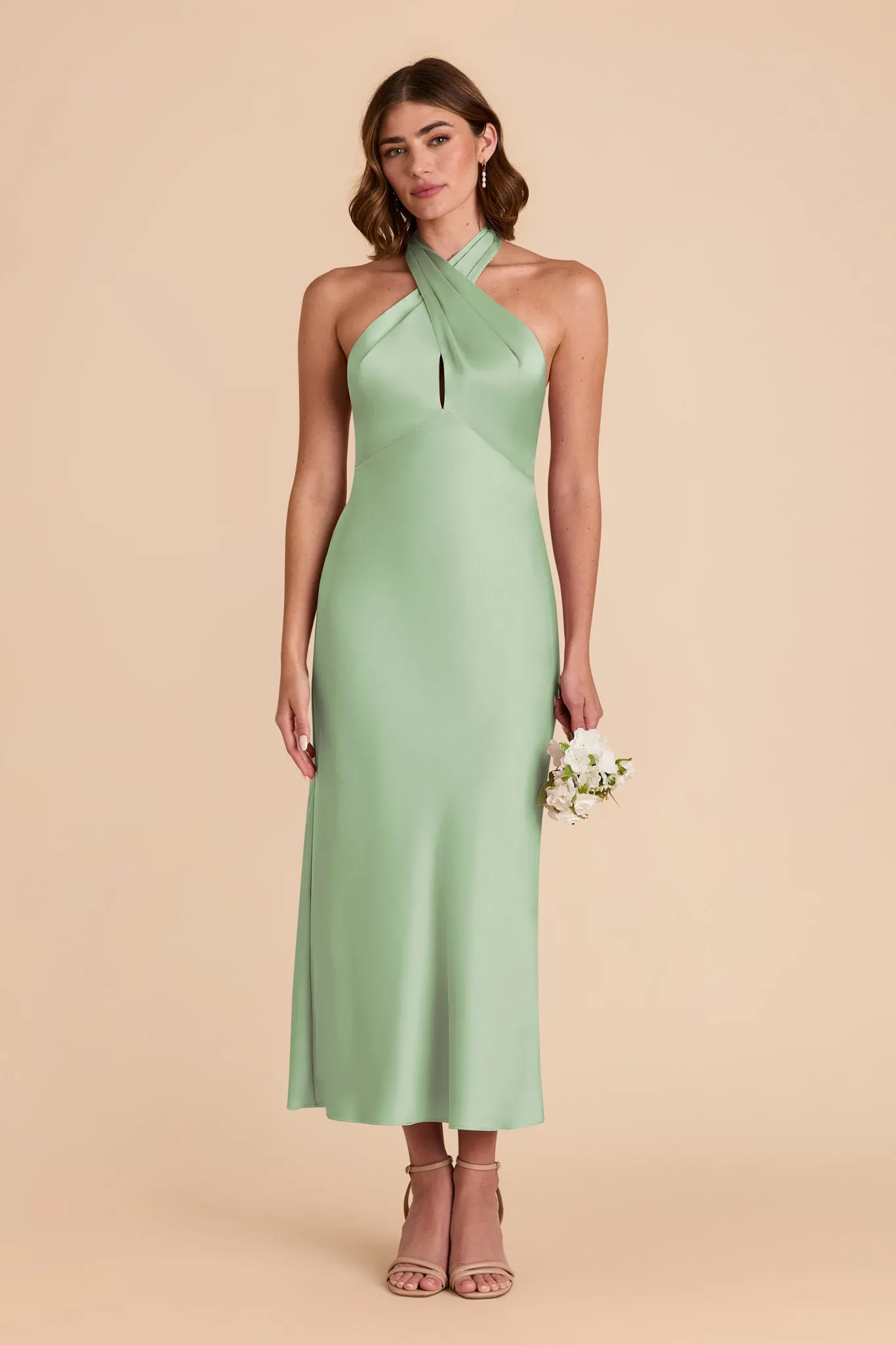 Monique Matte Satin Dress - Pistachio sold by Birdy Grey