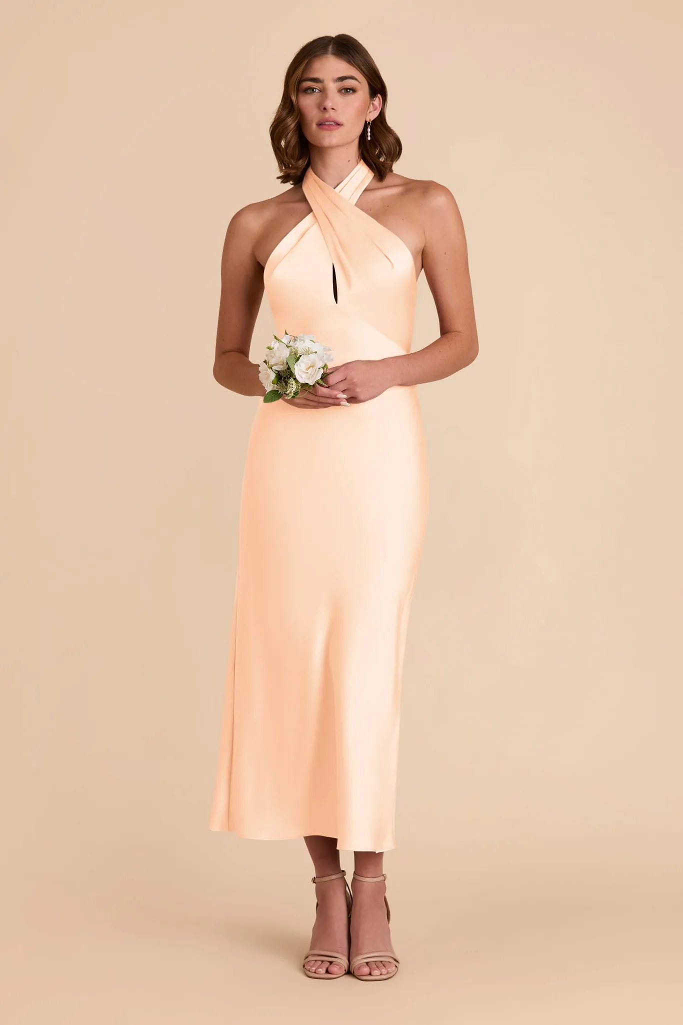 Monique Matte Satin Dress - Peach Cream sold by Birdy Grey
