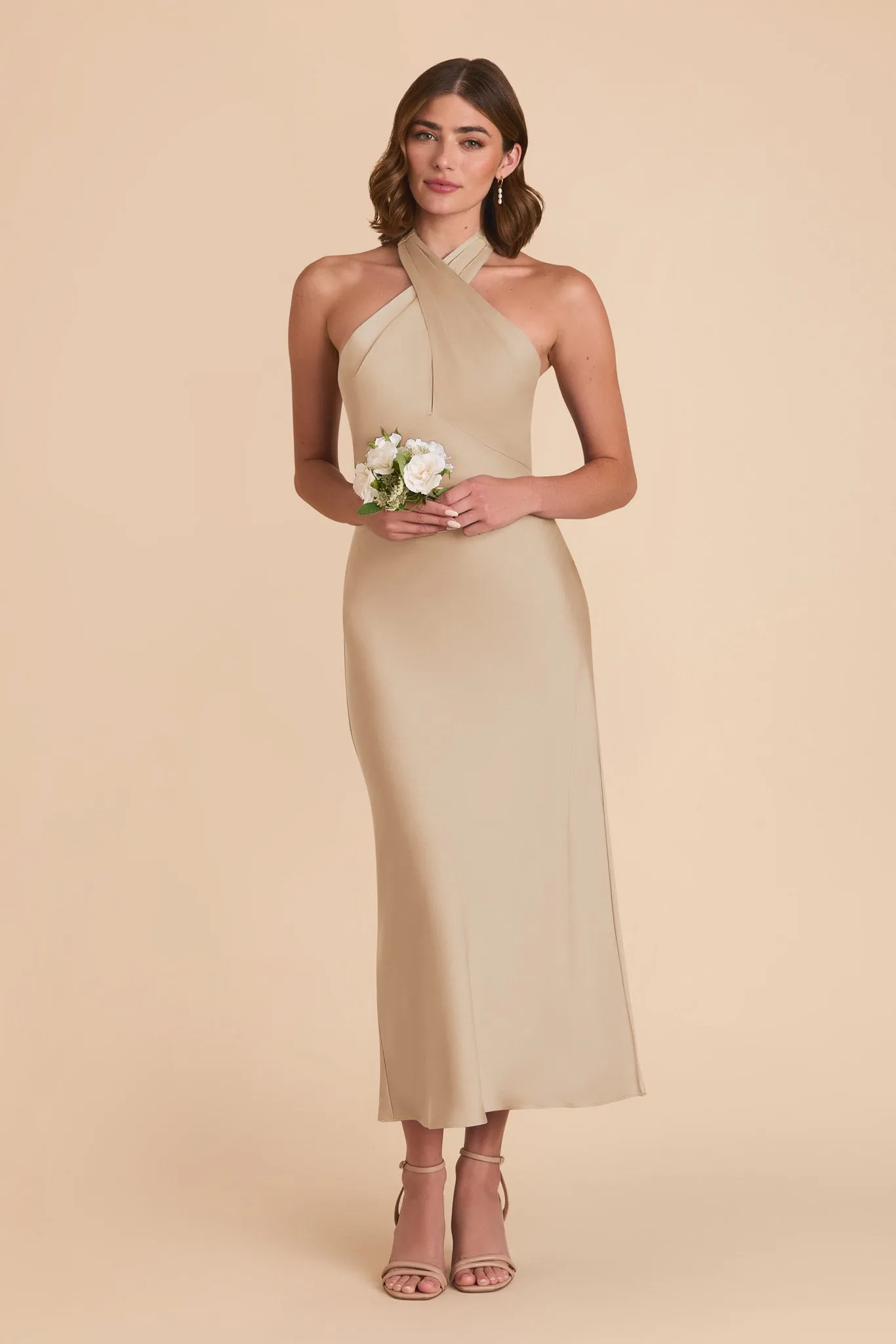 Monique Matte Satin Dress - Neutral Champagne sold by Birdy Grey