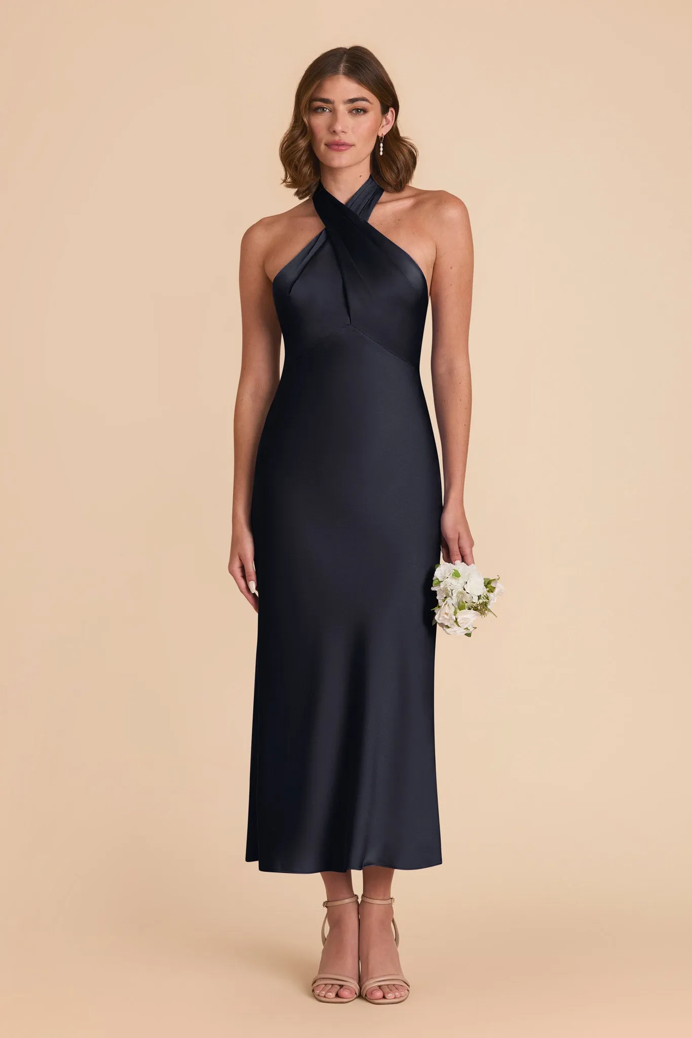 Monique Matte Satin Dress - Navy sold by Birdy Grey product image thumbnail 3
