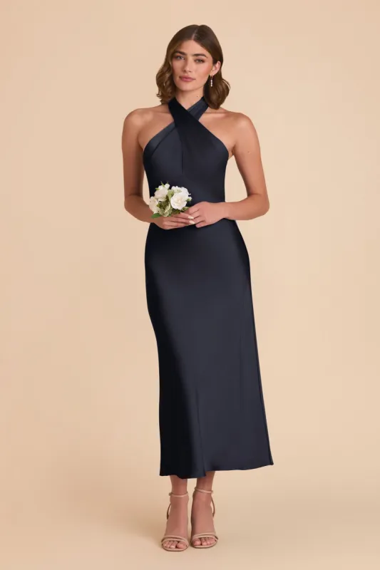 Monique Matte Satin Dress - Navy sold by Birdy Grey