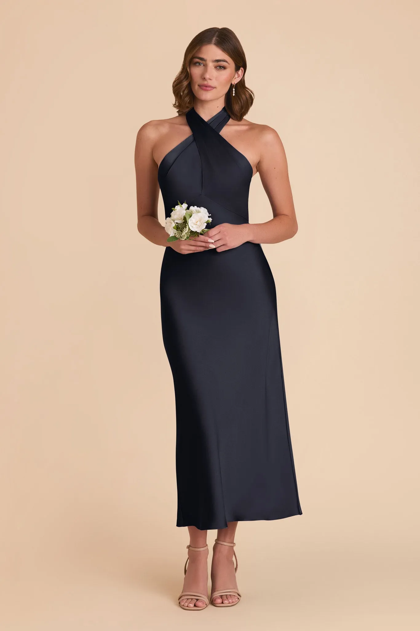 Monique Matte Satin Dress - Navy sold by Birdy Grey
