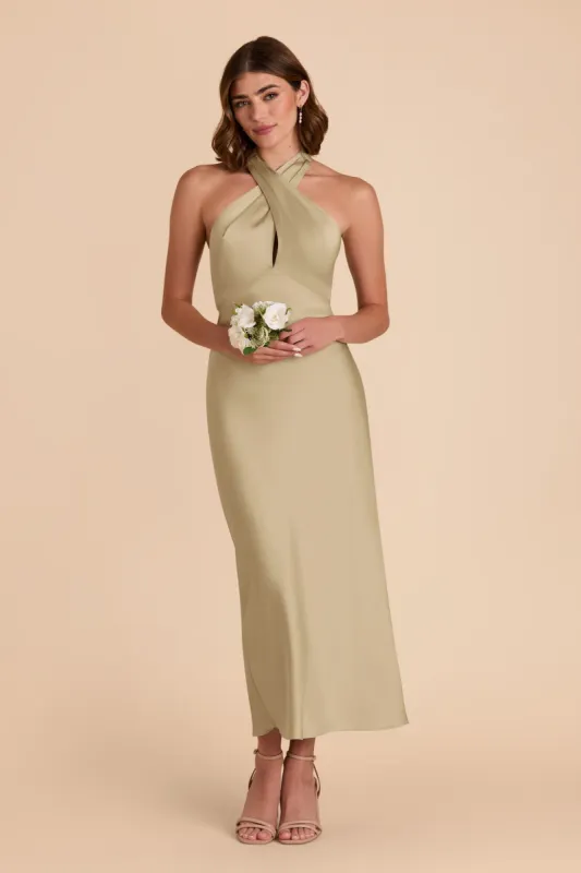 Monique Matte Satin Dress - Moss Green sold by Birdy Grey