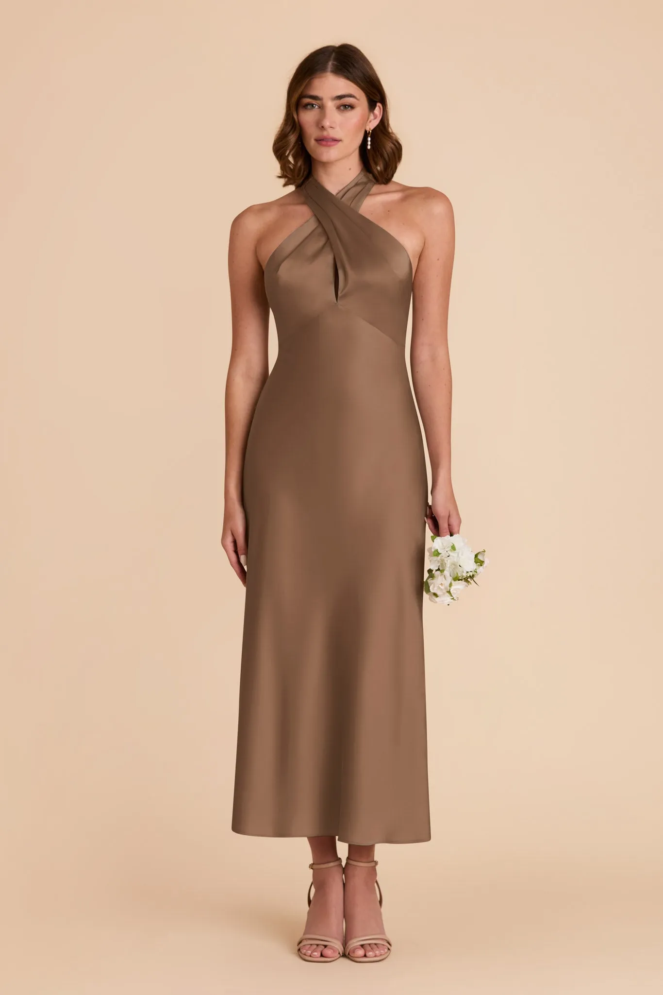 Monique Matte Satin Dress - Mocha sold by Birdy Grey