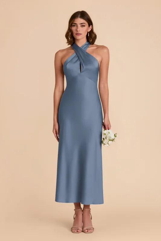Monique Matte Satin Dress - French Blue sold by Birdy Grey