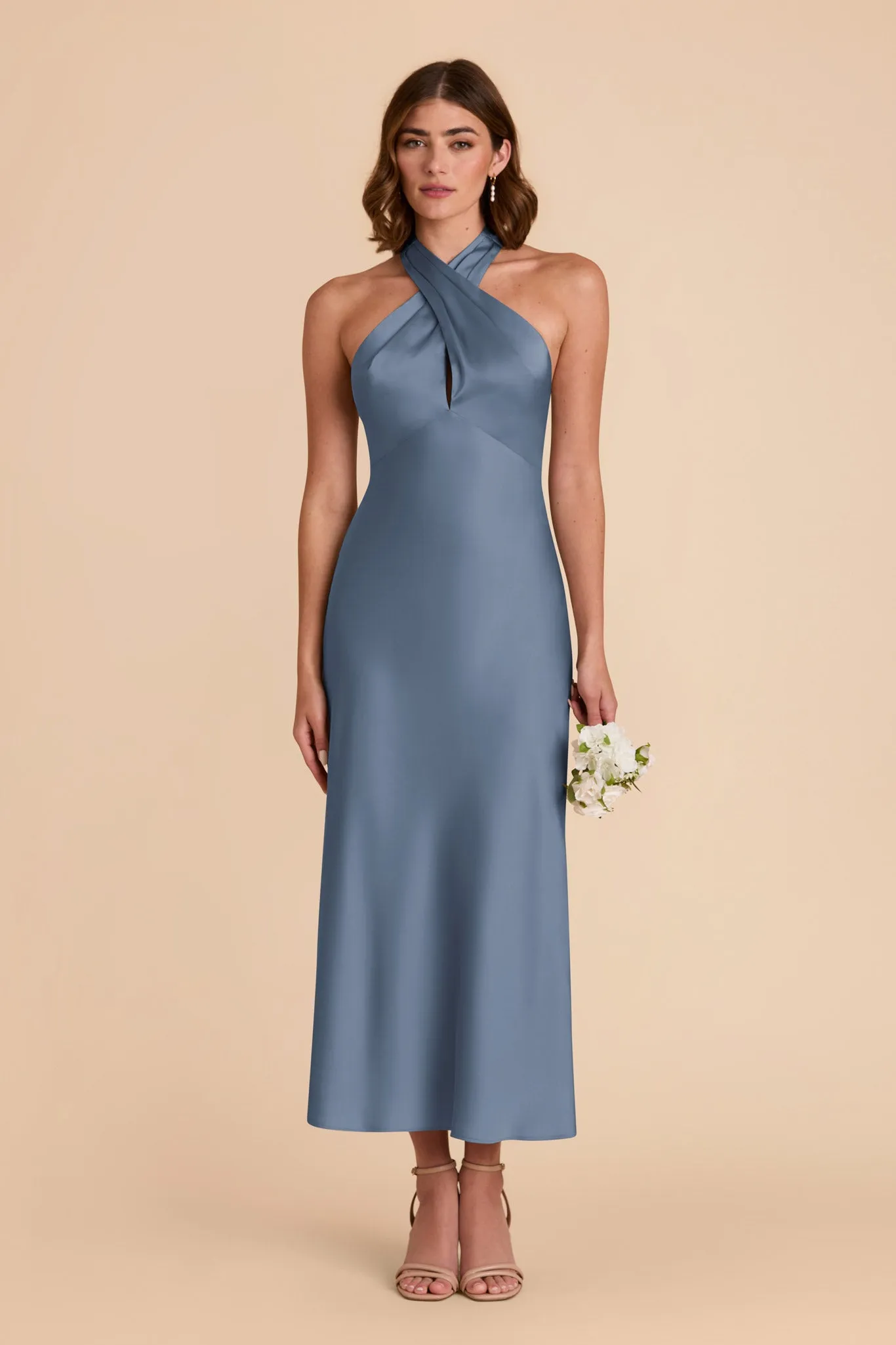 Monique Matte Satin Dress - French Blue sold by Birdy Grey