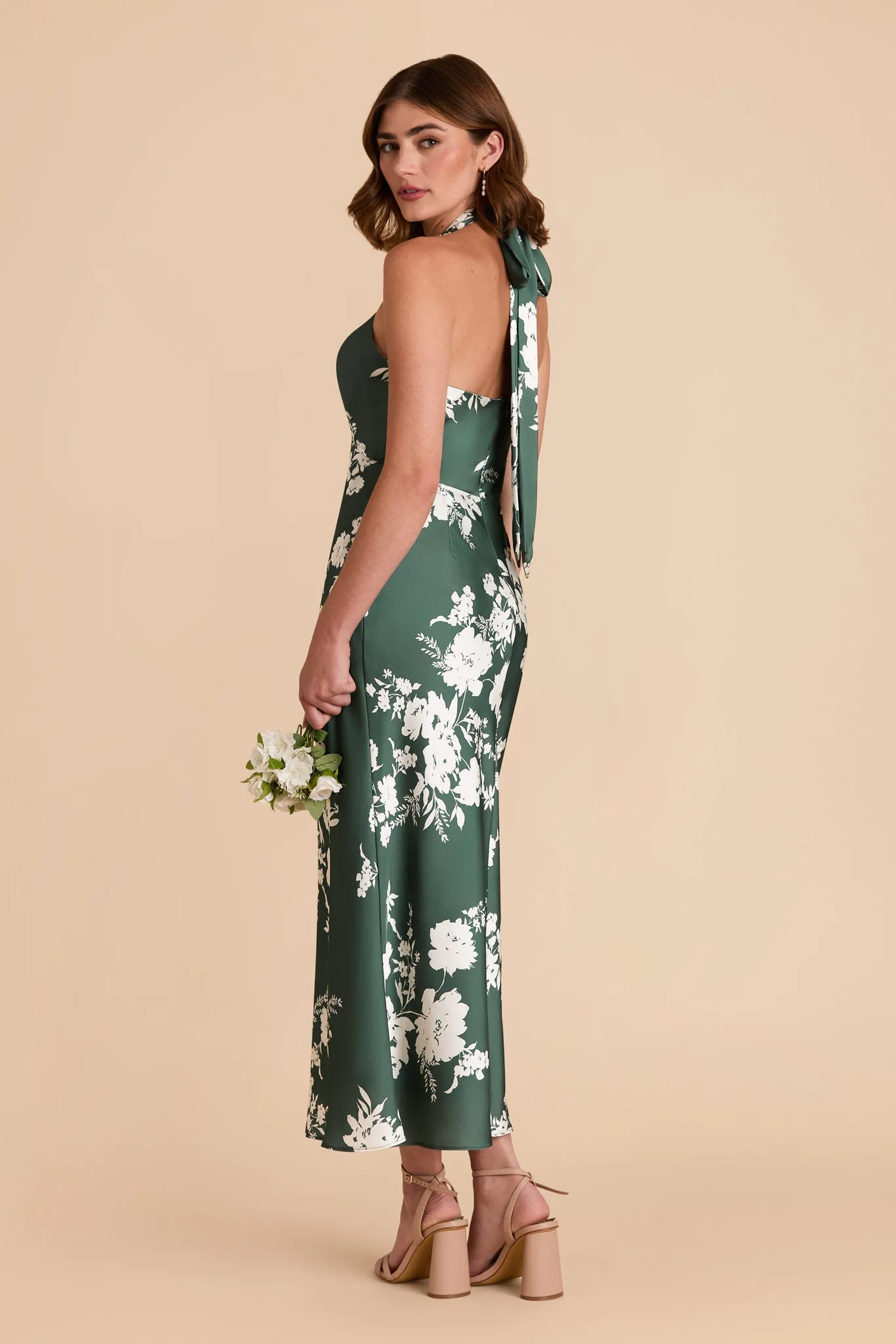 Monique Matte Satin Dress - Eucalyptus Whimsical Blooms sold by Birdy Grey product image thumbnail 4