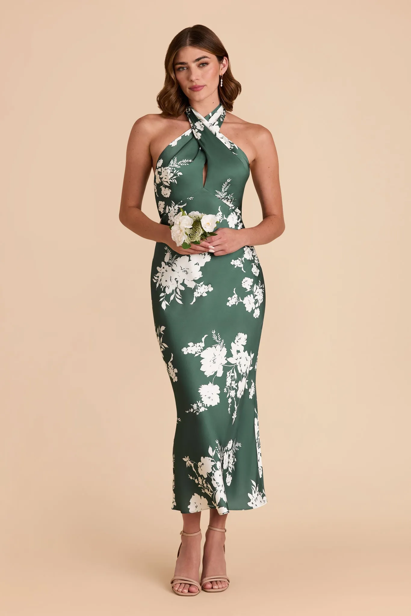 Monique Matte Satin Dress - Eucalyptus Whimsical Blooms sold by Birdy Grey product image thumbnail 3