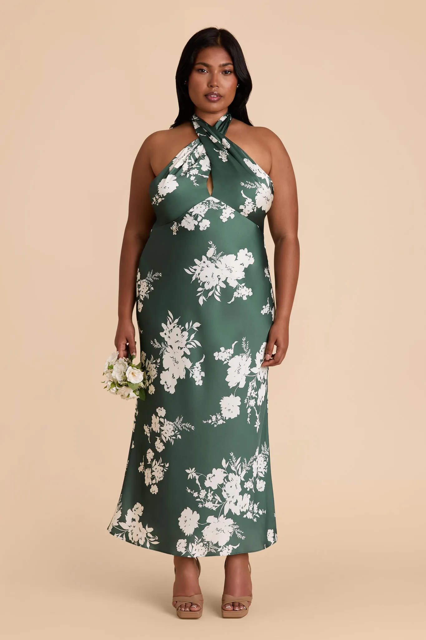 Monique Matte Satin Dress - Eucalyptus Whimsical Blooms sold by Birdy Grey product image thumbnail 2