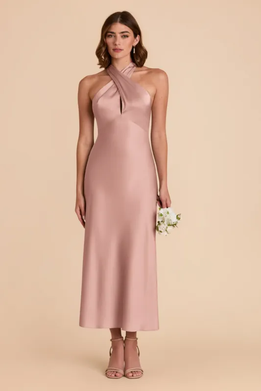 Monique Matte Satin Dress - English Rose sold by Birdy Grey
