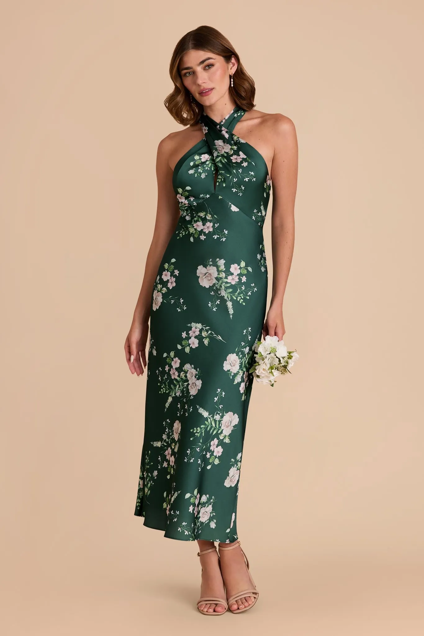Monique Matte Satin Dress - Emerald Garden Party sold by Birdy Grey