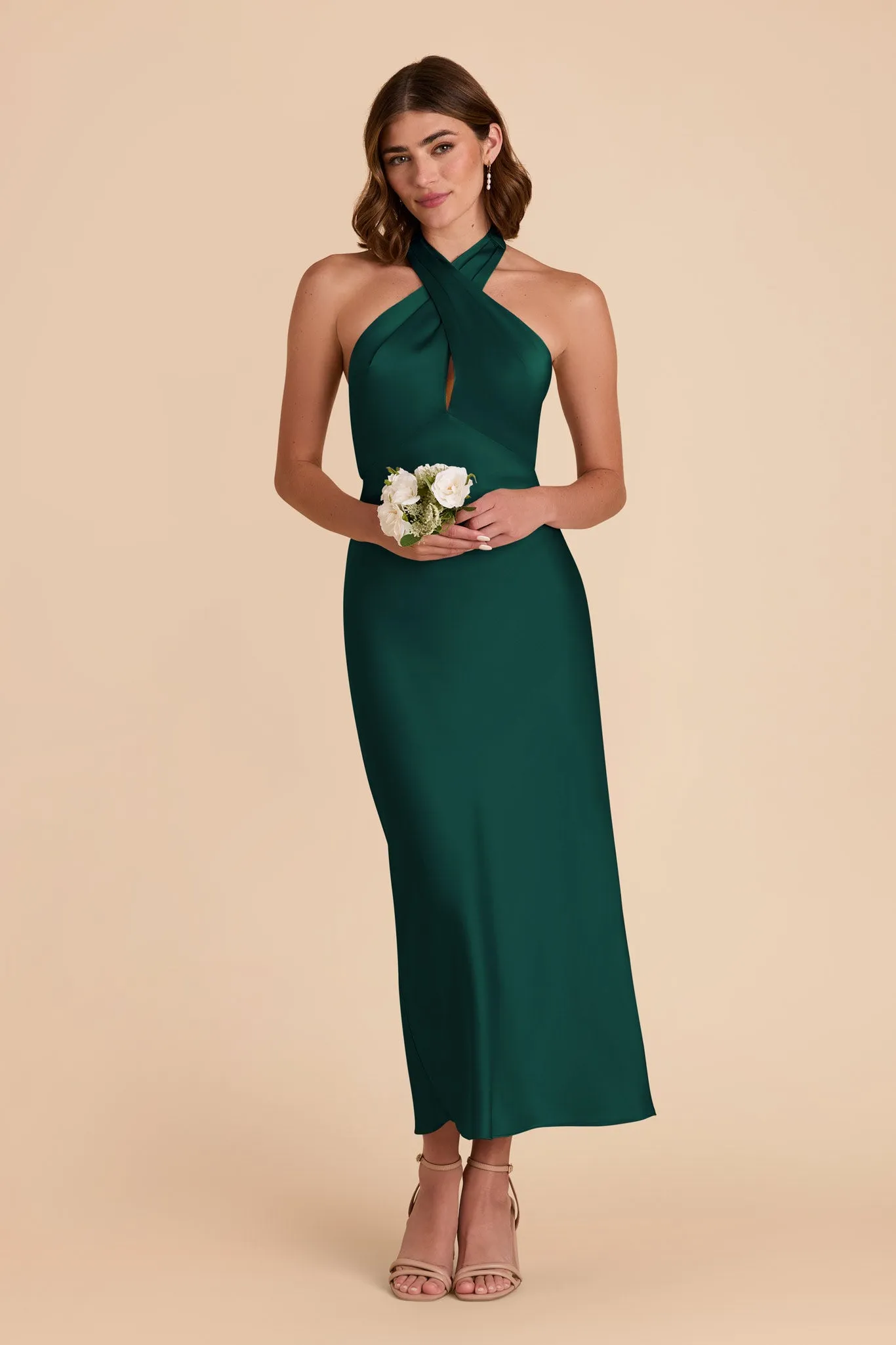 Monique Matte Satin Dress - Emerald sold by Birdy Grey