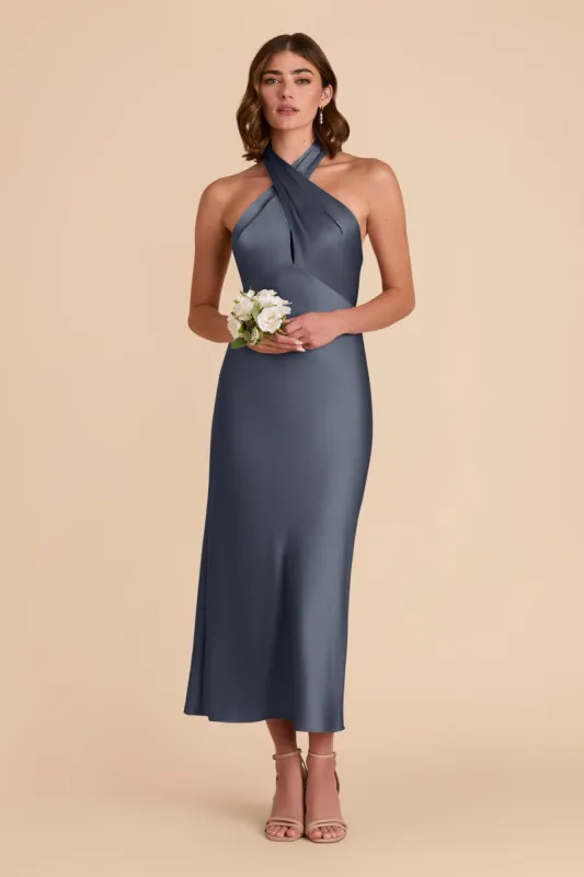 Monique Matte Satin Dress - Dusk Blue sold by Birdy Grey