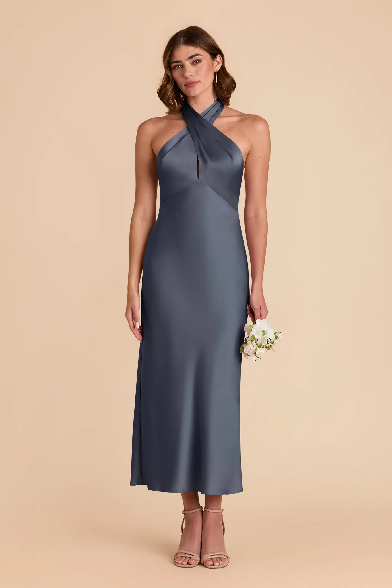 Monique Matte Satin Dress - Dusk Blue sold by Birdy Grey product image thumbnail 3