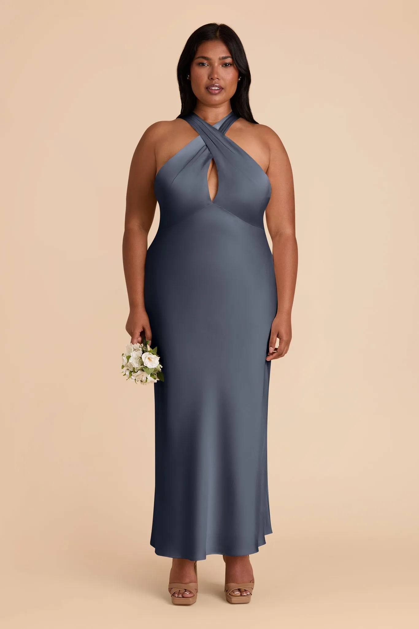 Monique Matte Satin Dress - Dusk Blue sold by Birdy Grey product image thumbnail 2