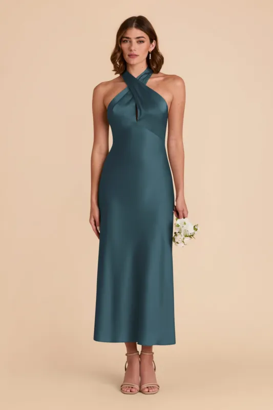 Monique Matte Satin Dress - Dark Teal sold by Birdy Grey