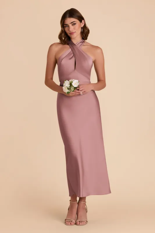 Monique Matte Satin Dress - Dark Mauve sold by Birdy Grey