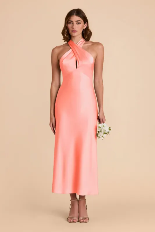 Monique Matte Satin Dress - Coral Pink sold by Birdy Grey