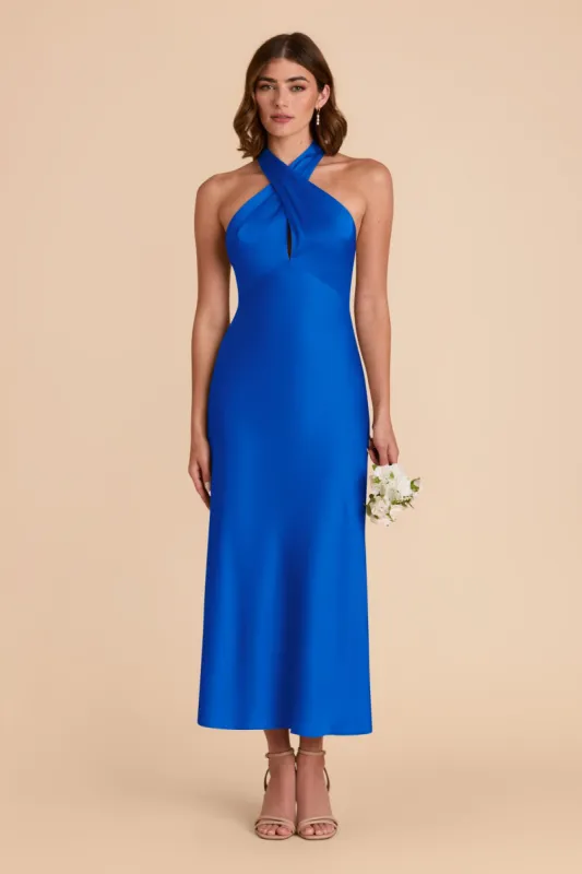 Monique Matte Satin Dress - Cobalt Blue sold by Birdy Grey