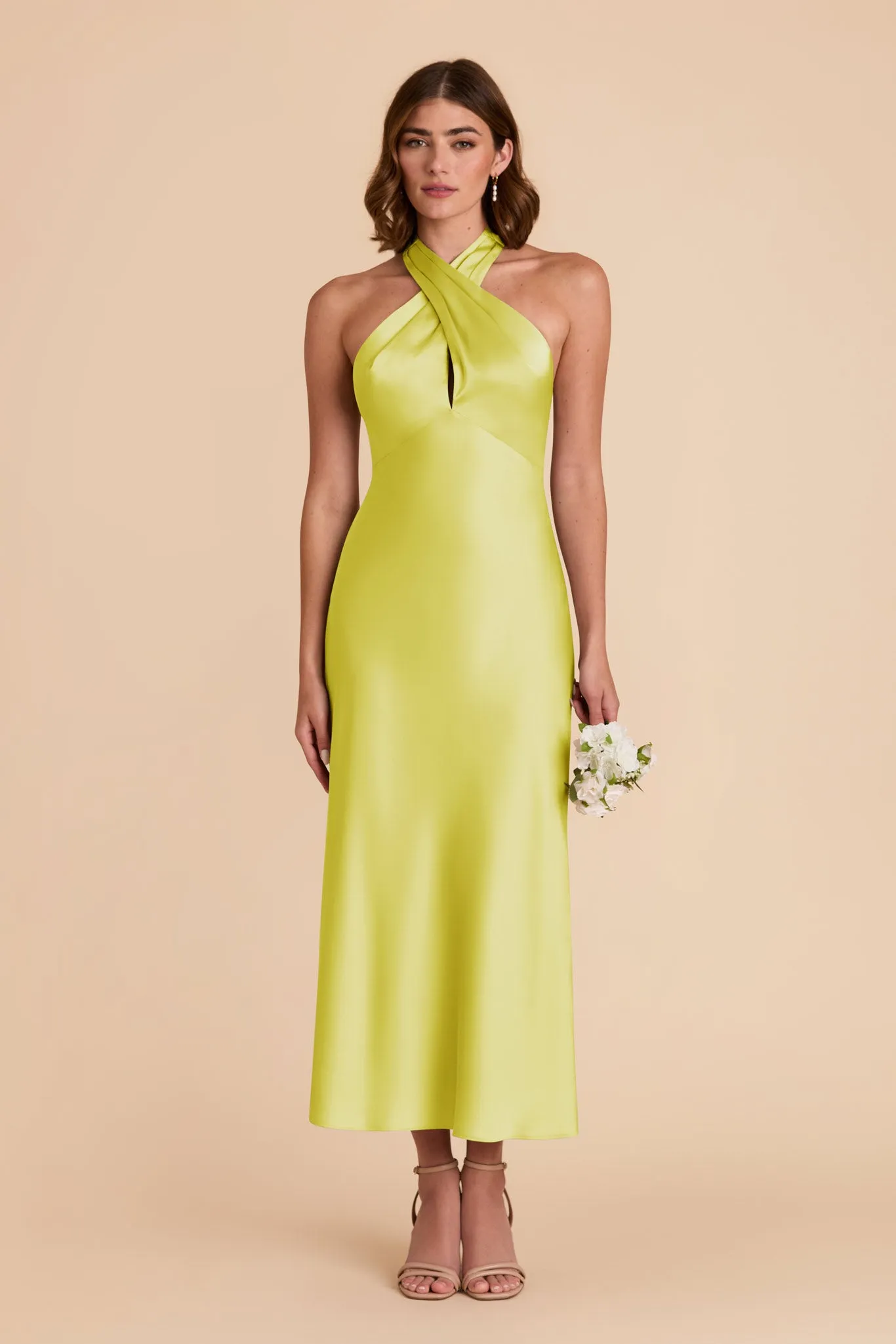 Monique Matte Satin Dress - Chartreuse sold by Birdy Grey product image thumbnail 3