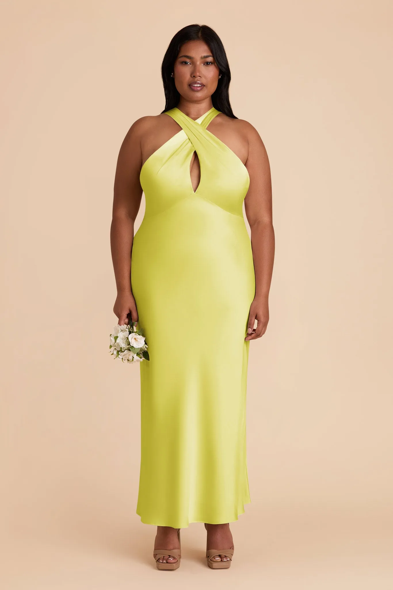 Monique Matte Satin Dress - Chartreuse sold by Birdy Grey product image thumbnail 2