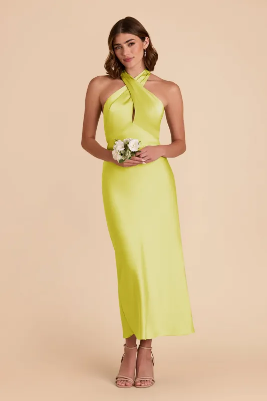 Monique Matte Satin Dress - Chartreuse sold by Birdy Grey