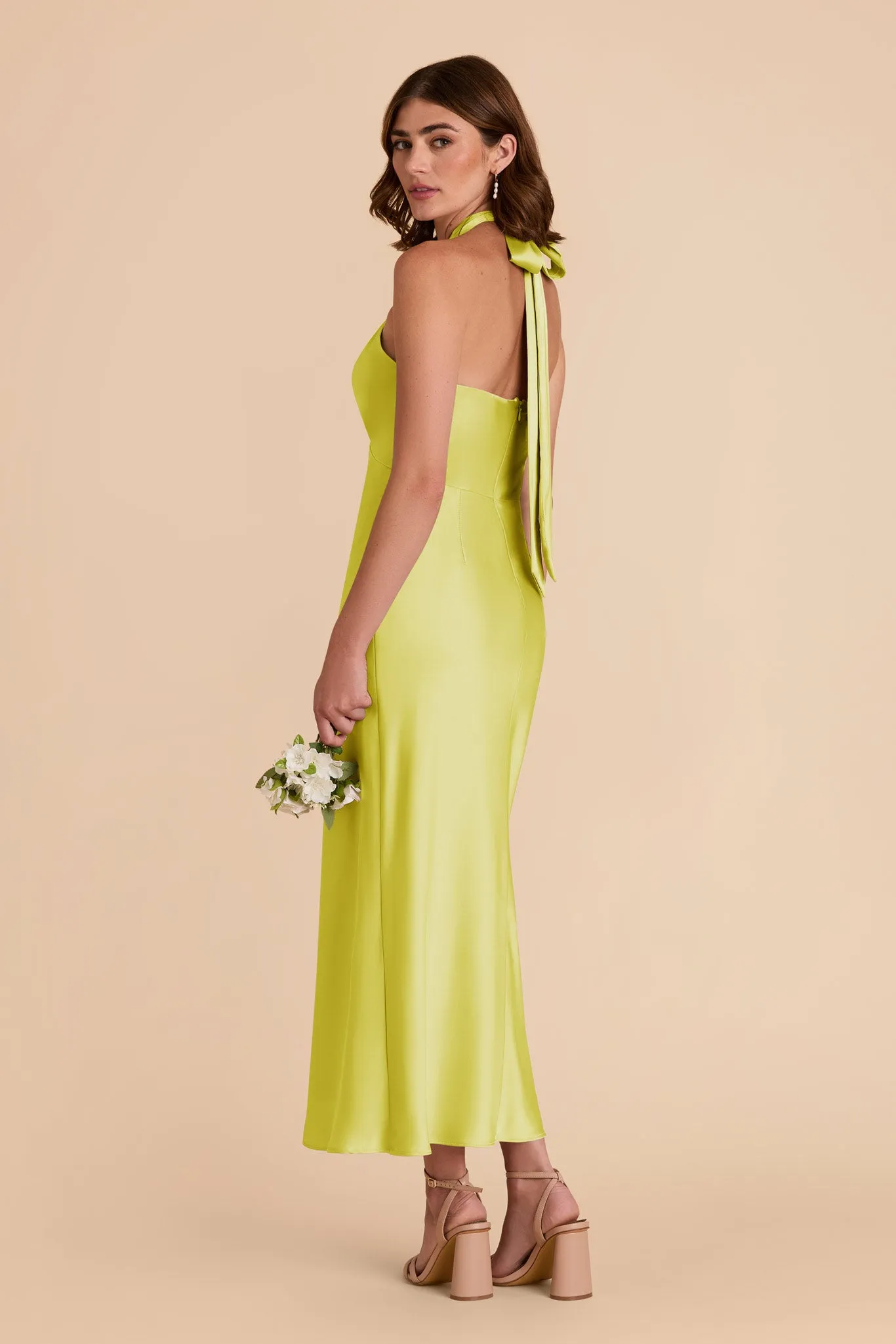 Monique Matte Satin Dress - Chartreuse sold by Birdy Grey product image thumbnail 4