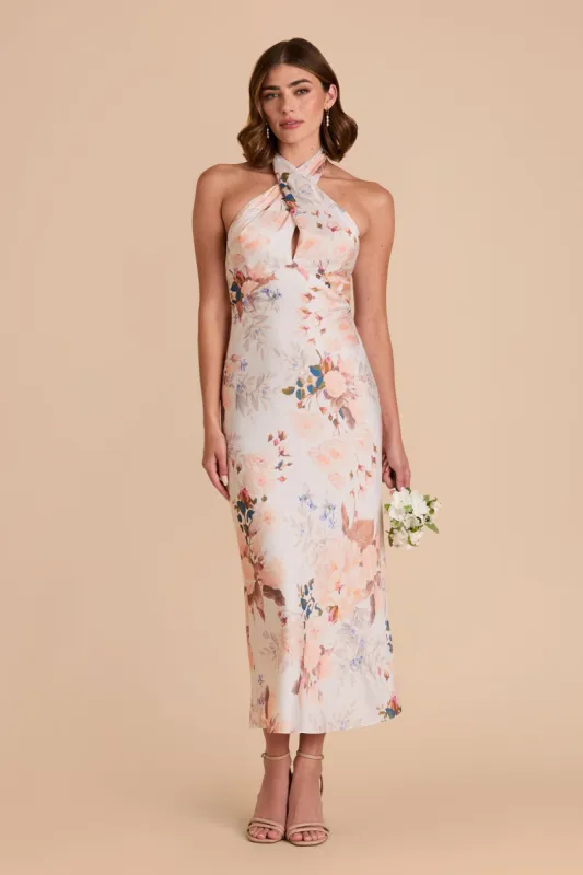 Monique Matte Satin Dress - Champagne Cascadia Bouquet sold by Birdy Grey