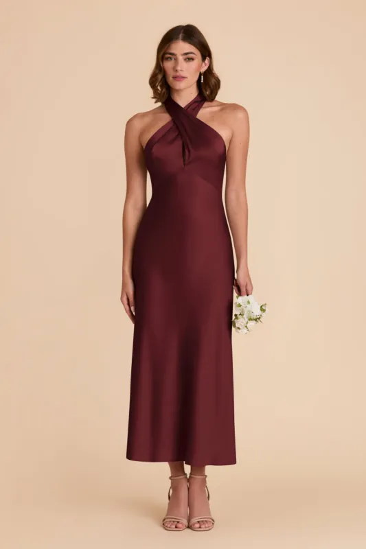 Monique Matte Satin Dress - Cabernet sold by Birdy Grey