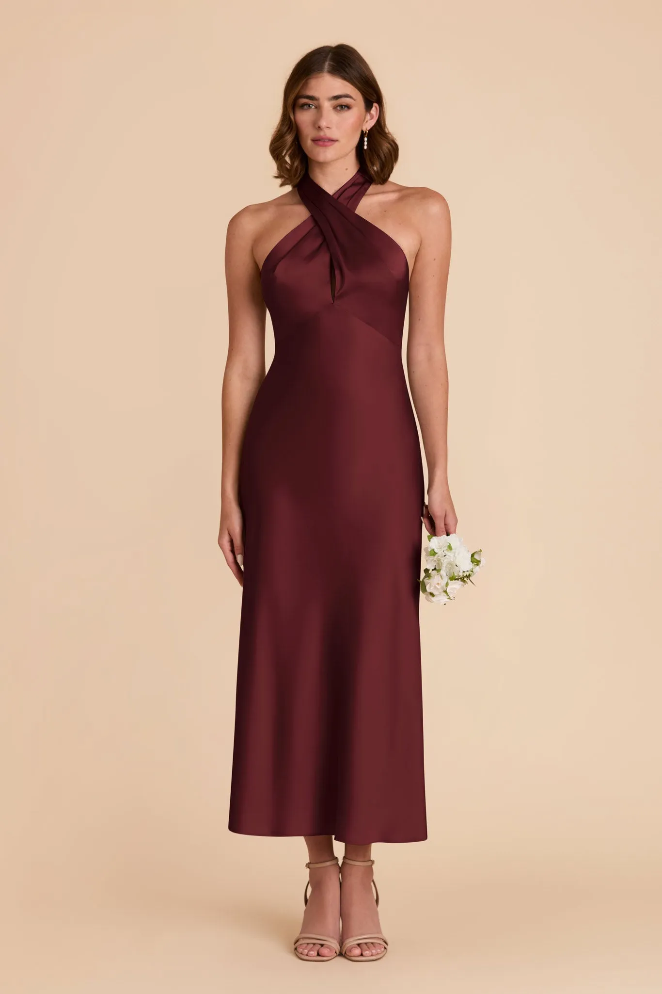 Monique Matte Satin Dress - Cabernet sold by Birdy Grey
