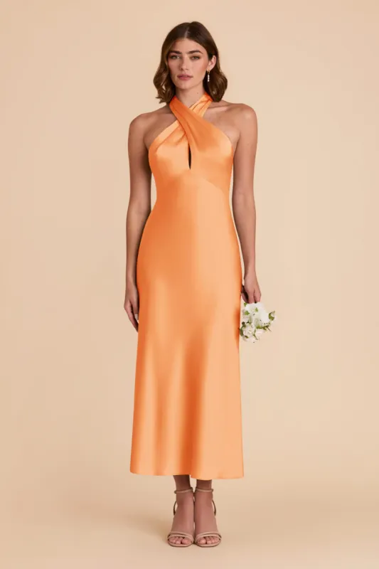 Monique Matte Satin Dress - Apricot sold by Birdy Grey