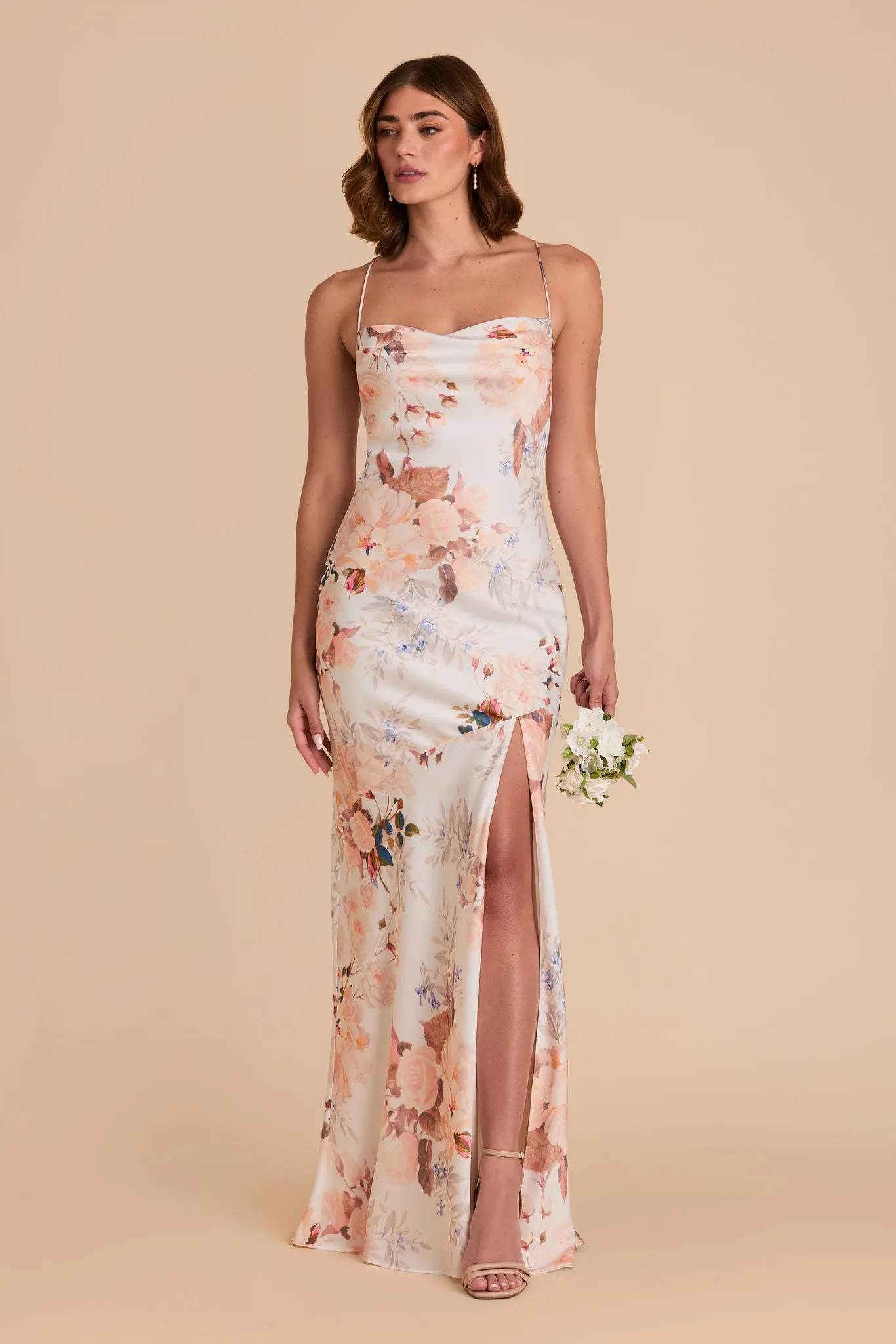Olivia Matte Satin Dress - Champagne Cascadia Bouquet sold by Birdy Grey
