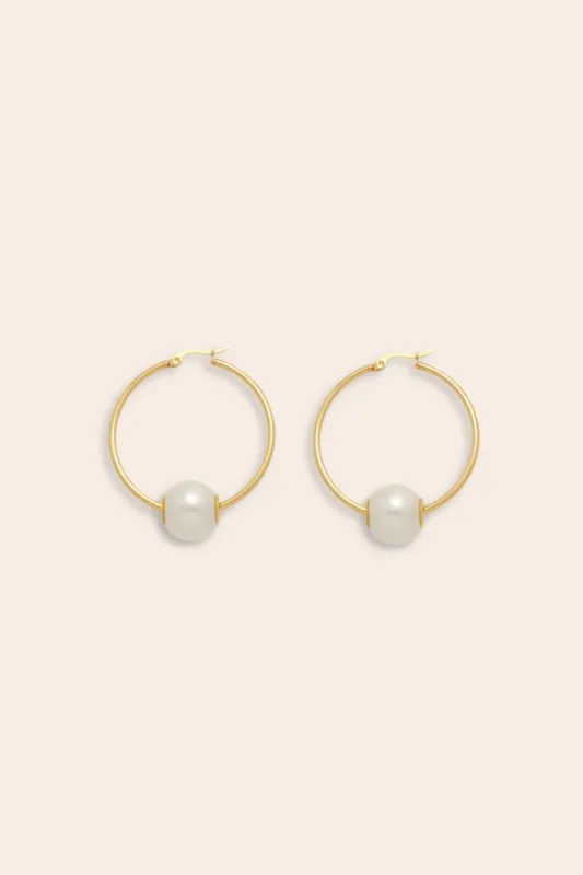 Oversized Pearl Hoop Earrings by Petit Moments - Gold sold by Birdy Grey
