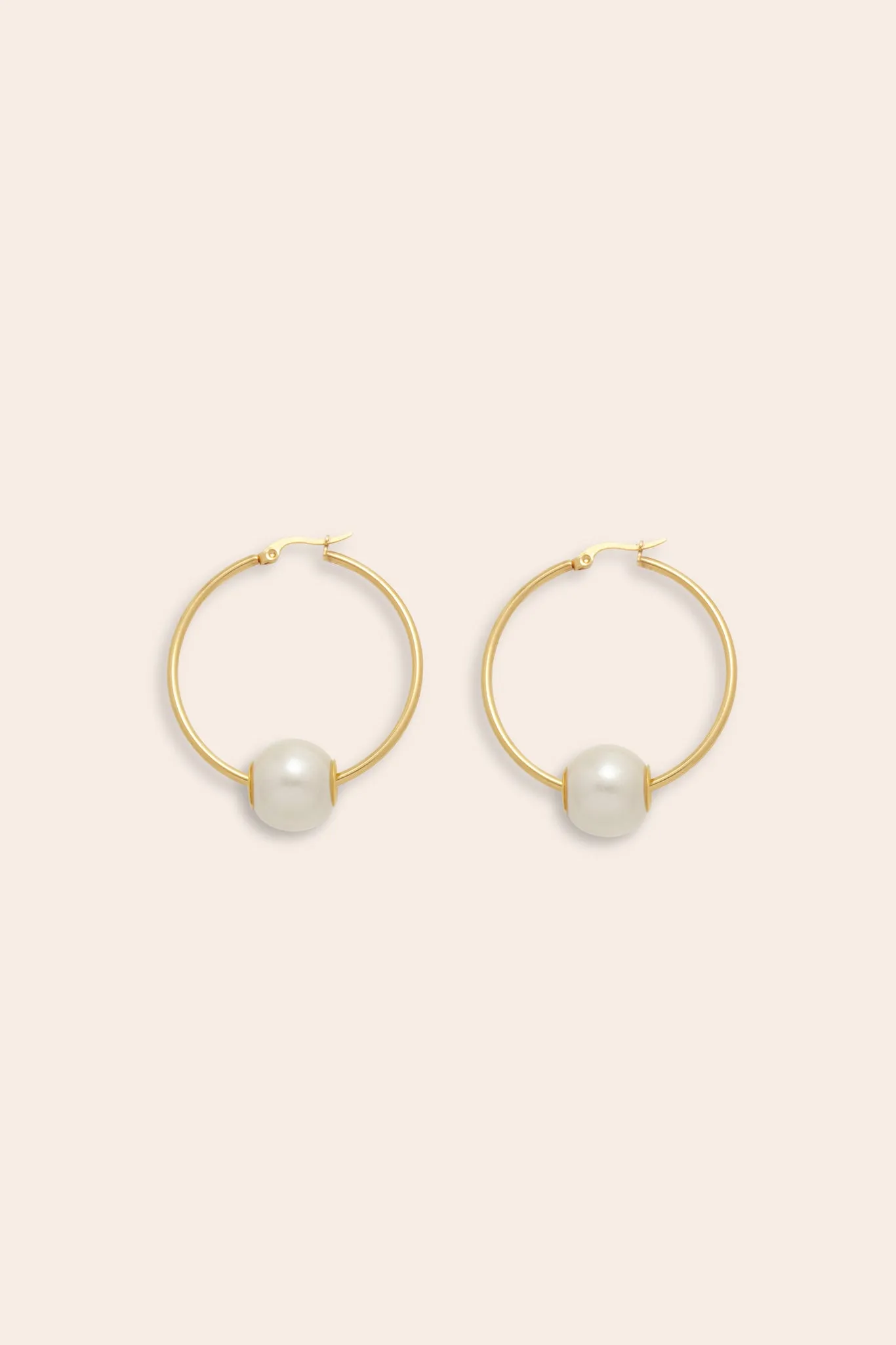 Oversized Pearl Hoop Earrings by Petit Moments - Gold sold by Birdy Grey