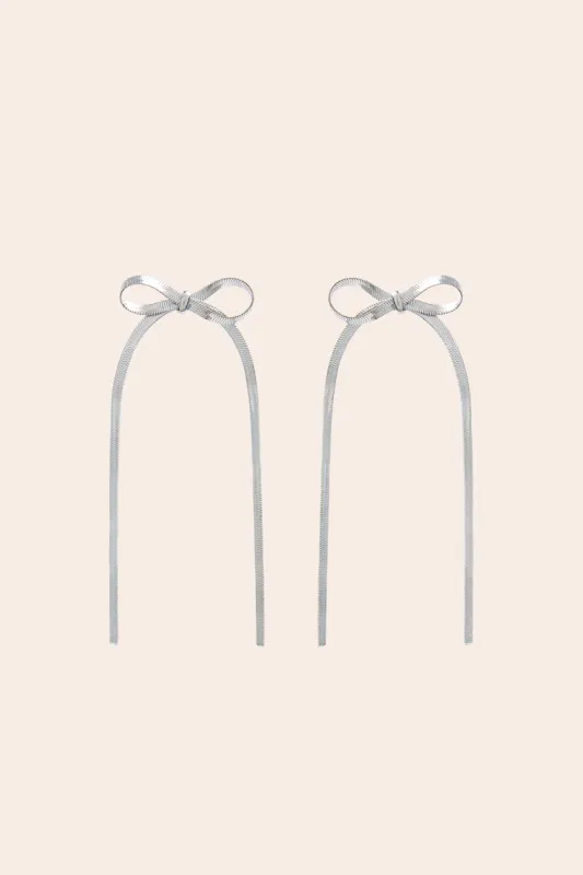 Herringbone Bow Earrings by Petit Moments - Silver sold by Birdy Grey