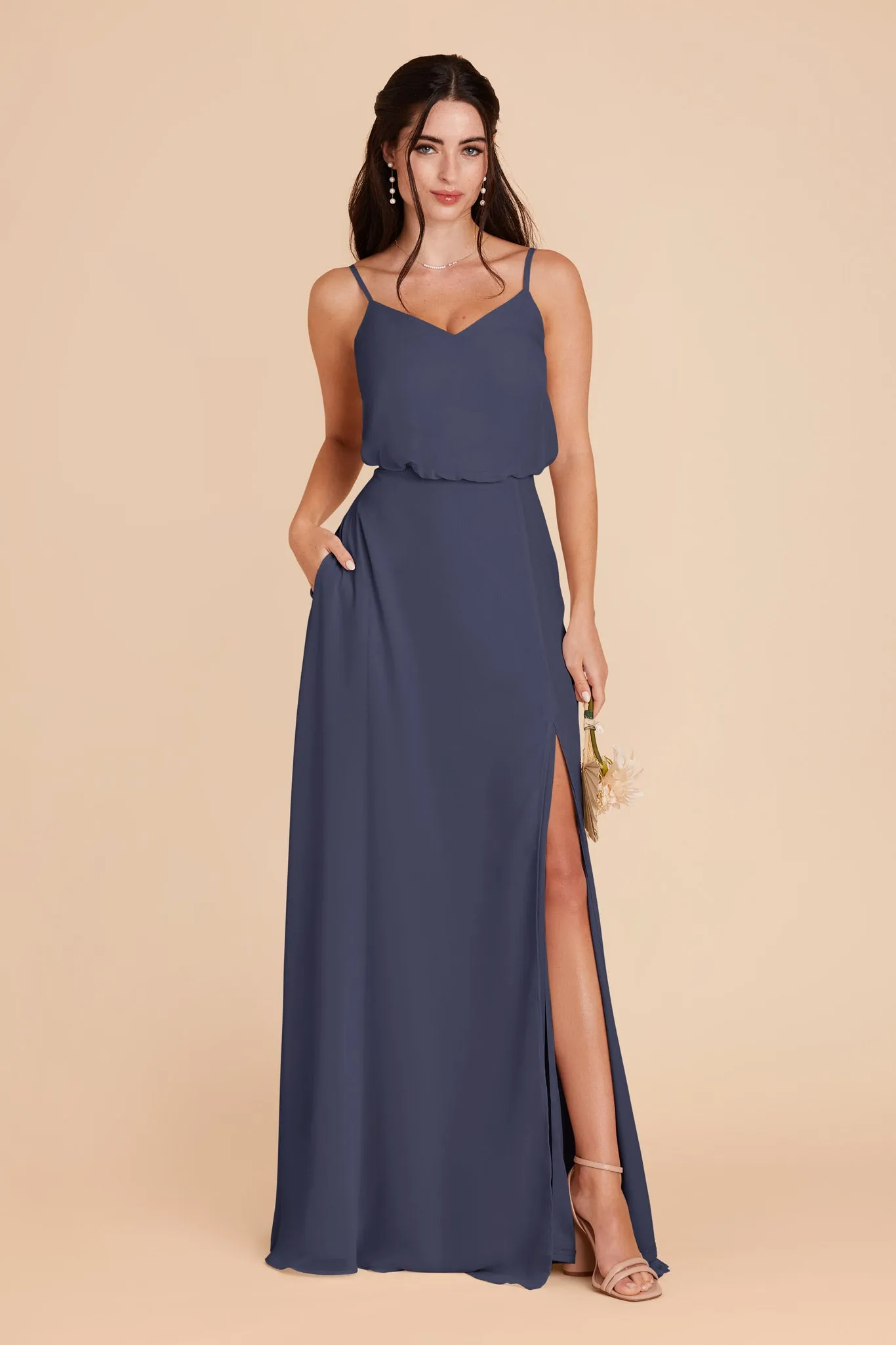 Gwennie Dress With Slit - Dusk Blue sold by Birdy Grey