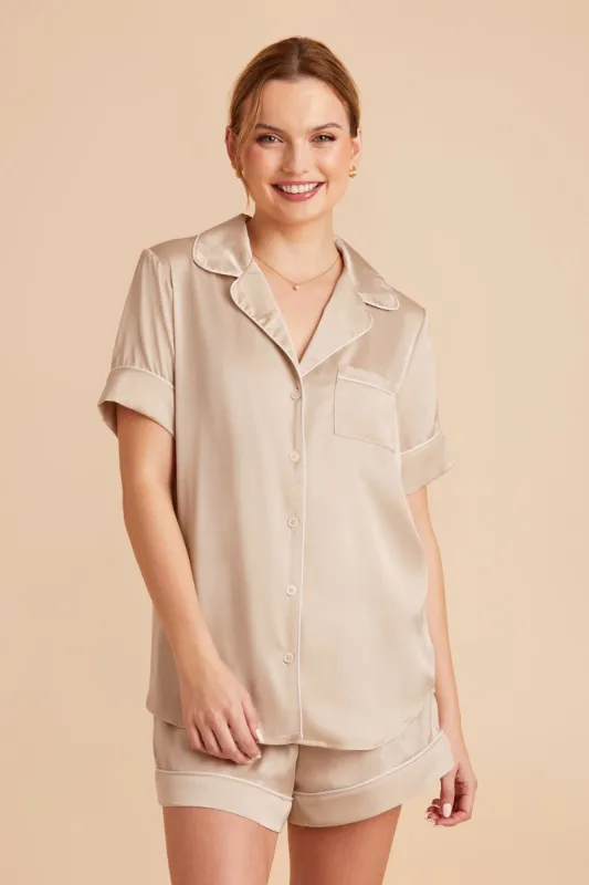 Jonny Satin Pajama Set - Neutral Champagne sold by Birdy Grey