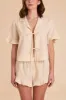 Frankie Tie Front Ruffle Pajama Set - Neutral Gingham sold by Birdy Grey