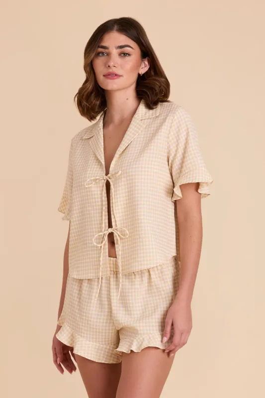 Frankie Tie Front Ruffle Pajama Set - Neutral Gingham sold by Birdy Grey